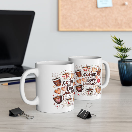 Adorable Coffee Lover Mug with Heart Illustrations
