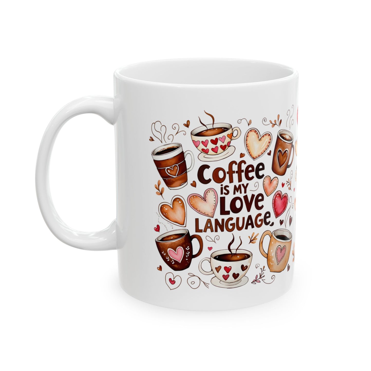 Adorable Coffee Lover Mug with Heart Illustrations