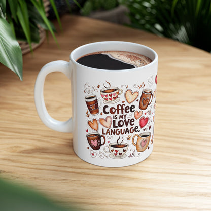 Adorable Coffee Lover Mug with Heart Illustrations