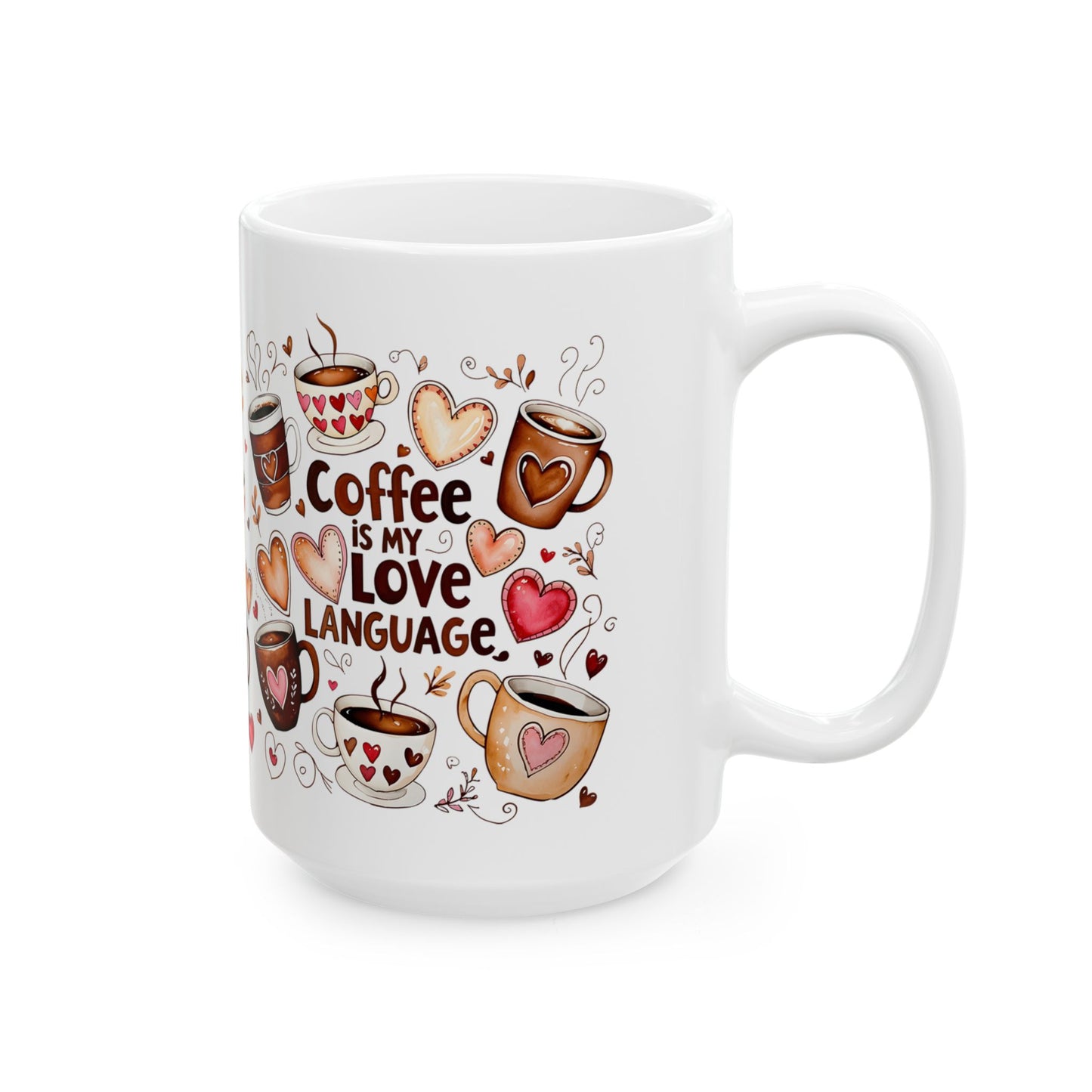 Adorable Coffee Lover Mug with Heart Illustrations