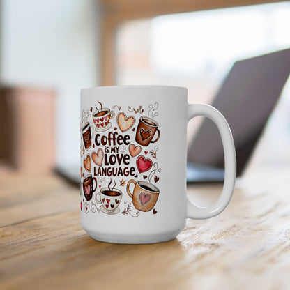 Adorable Coffee Lover Mug with Heart Illustrations